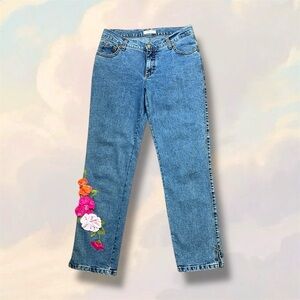 Y2K blumarine jeans with floral embellishments and embroidery